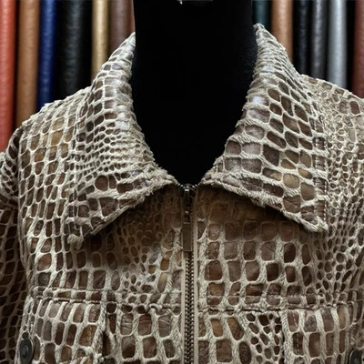 Ruby Rd Crocodile Alligator Faux Jacket Tan Brown Plus Sz 24W Textured Full Zip. - Image 1 of 4