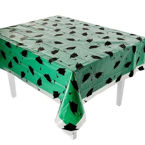 Graduation Cap Disposable Plastic Tablecloth Kit Green - 2 Piece - Picture 1 of 2