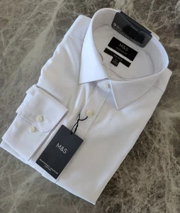 M&S Regular Fit Non Iron Pure Cotton Shirt ~ 2" Shorter ~ Size L - Picture 1 of 6