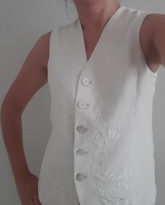 Валери Стивенс petites винтажный льняной кремовый вышитый жилет цветочный дизайн жилет - Изображение 1 из 4