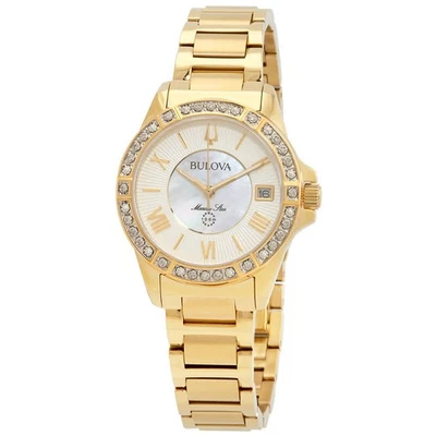 Bulova Marine Star Quartz Crystal White Dial Ladies Watch 98R294 - Image 1 of 3