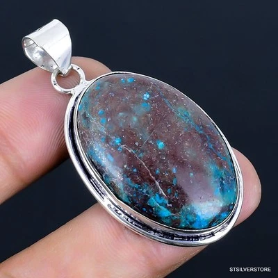 Colgante Hecho a Mano Crisocola Chapado en Plata 925 de 1.93" Foto 1 de 3