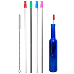 Wobye 4 Pieces 14" Extra Long 0.32" Big Wide Reusable Stainless Steel Metal S... - Picture 1 of 6