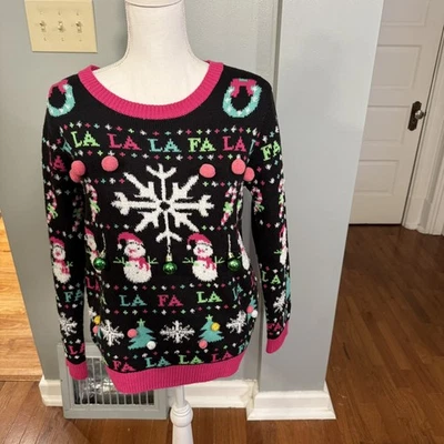 Suéter No Boundaries Juniors Feo Navidad Fa La La Rosa Muñeco de Nieve XL 15-17  Foto 1 de 4