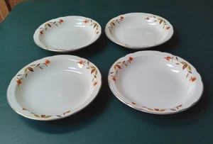 4 Jewel Tea Autumn Leaf Hall China Flat Rimmed Soup Bowls 8 1/4" Vintage - Picture 1 of 6