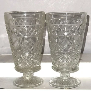 2 Hazel Atlas GOTHIC/BIG TOP PEANUT BUTTER 5 3/4" FOOTED TUMBLERS - Picture 1 of 1
