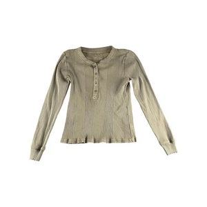 Aerie Long Sleeve Henley Ribbed Top Brown Size L - Picture 1 of 6