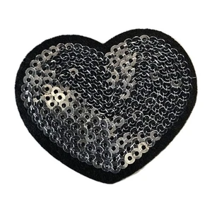 Sequins Silver Heart Patch Embroidered Iron On Patches 2" x 1.75" - Picture 1 of 3