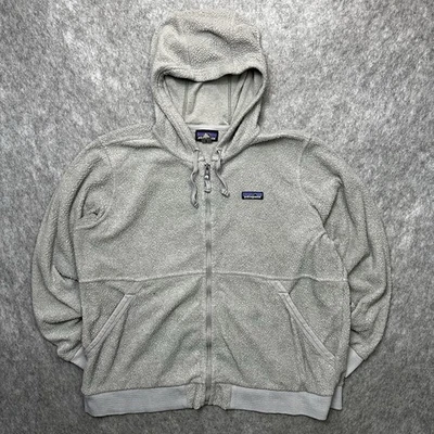 Patagonia Shearling Sherpa Hoodie Women's XL Gray Full Zip Fleece Ribbed Hem - Image 1 of 4