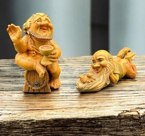 Pair ANRI Italy 4in Troll Gnome Figurines MCM Whimsical Woodland Folk - Picture 1 of 16