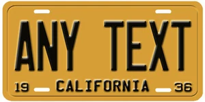 Placa de licencia personalizada amarilla de California CUALQUIER TEXTO TU TEXTO personalizada CA 1930s - Imagen 1 de 3