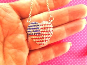 USA flag crystal heart necklace - Picture 1 of 3