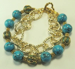 Howlite Turquoise & Nepalese Bead Statement Bracelet with Chain Handmade - Picture 1 of 2