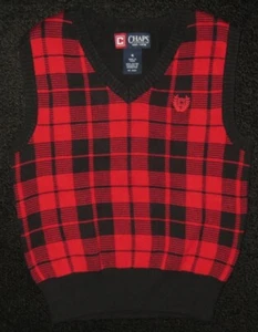 CHAPS RALPH LAUREN SWEATER VEST KIDS 4 BOYS NEW RED & BLACK PLAID - Picture 1 of 2