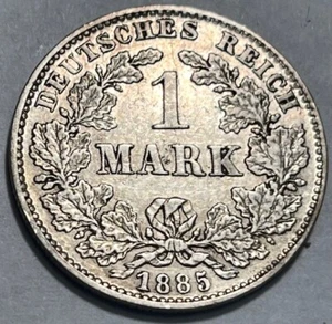 GERMAN EMPIRE - Wilhelm I - Silver One Mark 1885J -Hamburg - Km-7 - Extra Fine+! - Picture 1 of 2
