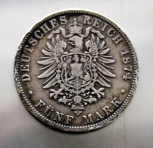 1874-D (Five) Funf Mark ~ Deutsches Reich 90% Silver - Picture 1 of 2