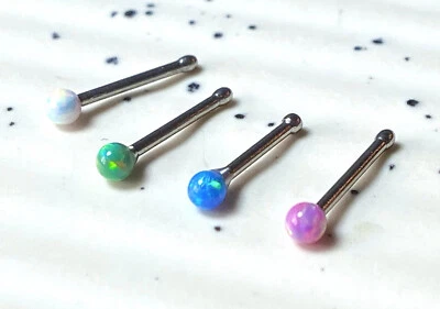 1pc Opal Ball Surgical Steel 20g Nose Stud Bone Ring - choose color - Image 1 of 4