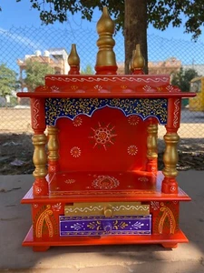 Wooden Wall Mounted Temple Worship Altar Antique Finish Divine Wood Mandir Decor - Picture 1 of 8