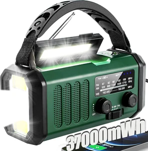 Handkurbel Notfall Radio, 37000mWh Solarbetriebene Handkurbel Tragbar NOAA AM FM - Bild 1 von 12