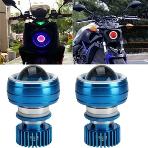 2X Motorcycle Headlight LED Projector Lens Blue Angel Eye Red Devil Light 12V - Bild 1 von 12
