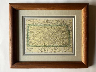 Kansas State Map, Frame/Dbl Mat from the 1927 World Atlas SEE PICs & DESCRIPTION - Image 1 of 3