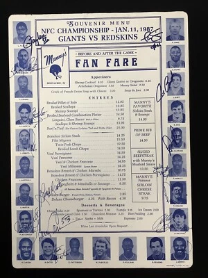 Lawrence Taylor Signed Menu 1986 SB Champs NY Giants Carson +11 Auto PSA/DNA - Image 1 of 4