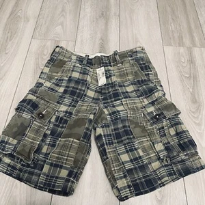 NWT American Eagle Shorts Men’s 30 Inseam 10” Cargo Madras Plaid Patchwork - Picture 1 of 8