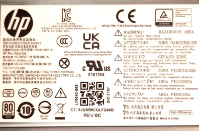L70042-006 HP M01-Series Desktop Model: HK280-85PP 180W 80+ Gold Power Supply - Image 1 of 4