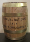 Farmer's National Bank of Stafford Kansas Genuine Oak Whiskey Barrel Bank