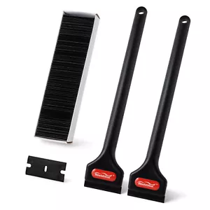 Raspador de afeitar de plástico de mango largo de 2 piezas + 100 piezas de cuchillas de plástico para quitar vinilo - Imagen 1 de 8