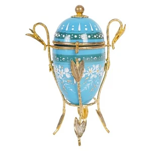 Antique French Egg-Shaped Opaline Box W/ Gilded Brass Mounting Late 19th Century - Picture 1 of 7