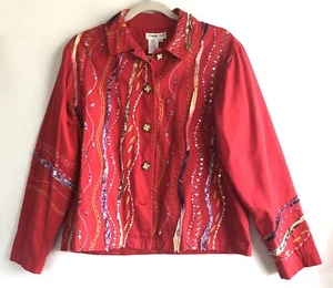 Coldwater Creek Women Size Medium Cotton Red Jacket Embroidered Lined - Picture 1 of 5