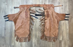 Western Chinks, Custom-Made, Leather, Hand Tooled Belt, 6" Fringe - Picture 1 of 14