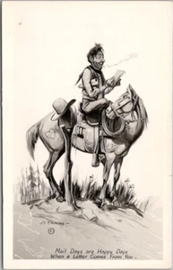 Artist-Signed J.K. RALSTON Postcard "Mail Days are Happy Days" Cowboy / UNUSED - Picture 1 of 2