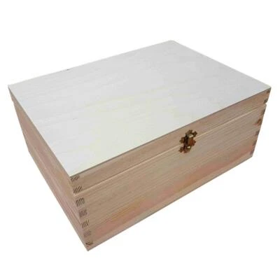 Wooden Box for Paper A4 Size, 13.5 cm High, Unpainted/Decoupage, Lockable Latch - Image 1 of 4