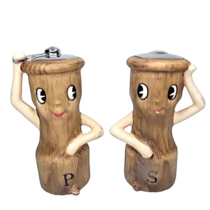 Vintage NAPCO Anthropomorphic Ceramic Salt & Pepper Mill Grinder Rare #3B4832 - Picture 1 of 7
