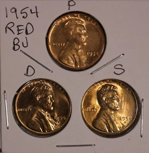 Centavo de trigo Lincoln 1954 P D S 1C rojo juego Bu (3 monedas) 54166 - Imagen 1 de 2