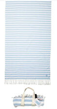 VICTORIAS SECRET MONOGRAM FRINGE BEACH BLANKET BLUE WHITE STRIPED 34"x60" NWT