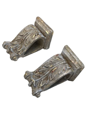 2 - Corbels Wall Shelf Book Ends Plaster Aged Stone Look Acanthus Leaf Decor Cover