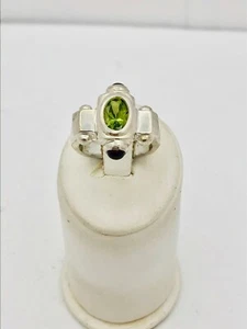 nature gems beautiful color green Peridot & red Garnet 925 S.Silver ring Sz.6.25 - Picture 1 of 9