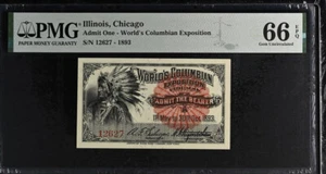 1893 BOLETO DE LA EXPO MUNDIAL COLOMBIANA ""ADMITE AL PORTADOR"" PMG INDIO 66 EPQ - Imagen 1 de 2
