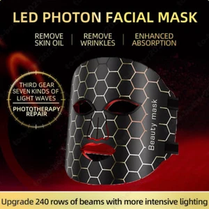 7 Colors LED Red Light Therapy Mask Face Pore Oil Control Skin Tighten Whiten - Picture 1 of 13