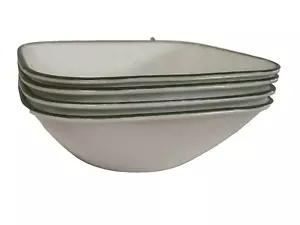 4 Corelle SHADOW IRIS, Bambusblatt ECKIGE MÜSLISCHALEN grüner Rand mit weißem - Bild 1 von 12