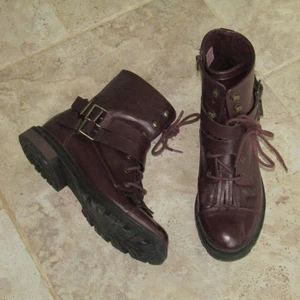 Rocket Dog Lacie burgundy military style ankle boots zip lace buckle fringe uk 7 - Picture 1 of 17