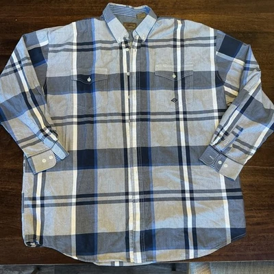 Roper Men's Long Sleeve Size 3XLT 100% Cotton Button Down Plaid Shirt Blue White - Image 1 of 4