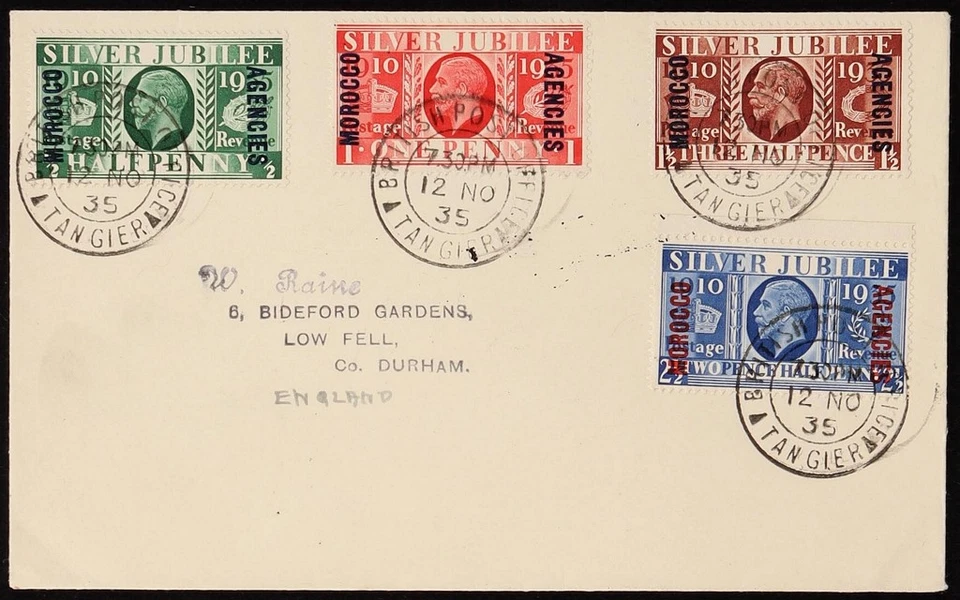 Conjunto de capa franqueada KGV Silver Jubilee 1935 MARROCOS AGENCY. Para a Inglaterra. - Imagem 1 de 1