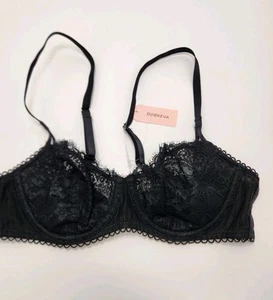 Sujetador Dobreva Negro Sin Forro Floral Encaje Demi Con Aros Talla 34B NUEVO Q177 - Imagen 1 de 3