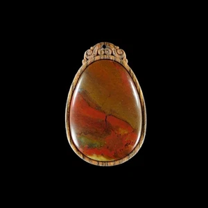 Carved WOOD FRAMED Forest Fire Jasper Bead HA301077 - Picture 1 of 4