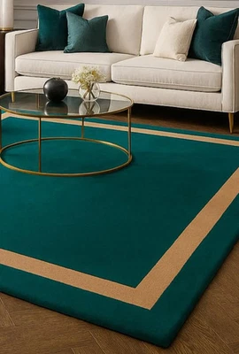 Minimalist Teal Border Rug Modern Geometric Area Carpet for Living Room etc. - Image 1 of 3