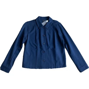 J Jill Size M Wearever Double Face Knit Jacket Small Navy Buttons Sweater Blazer - Picture 1 of 9